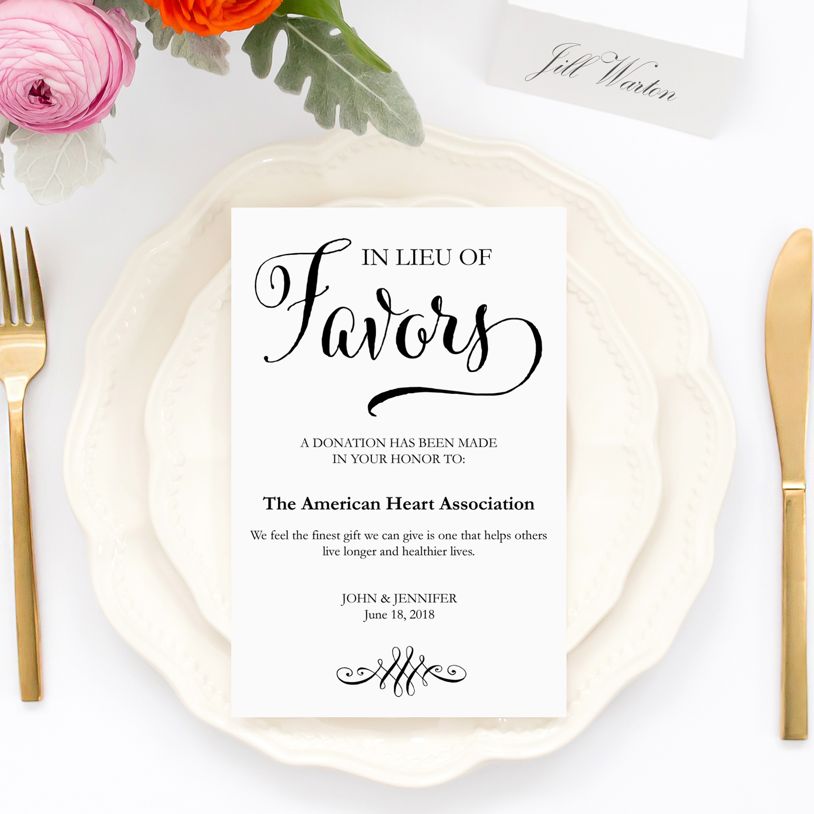 In lieu of favors card