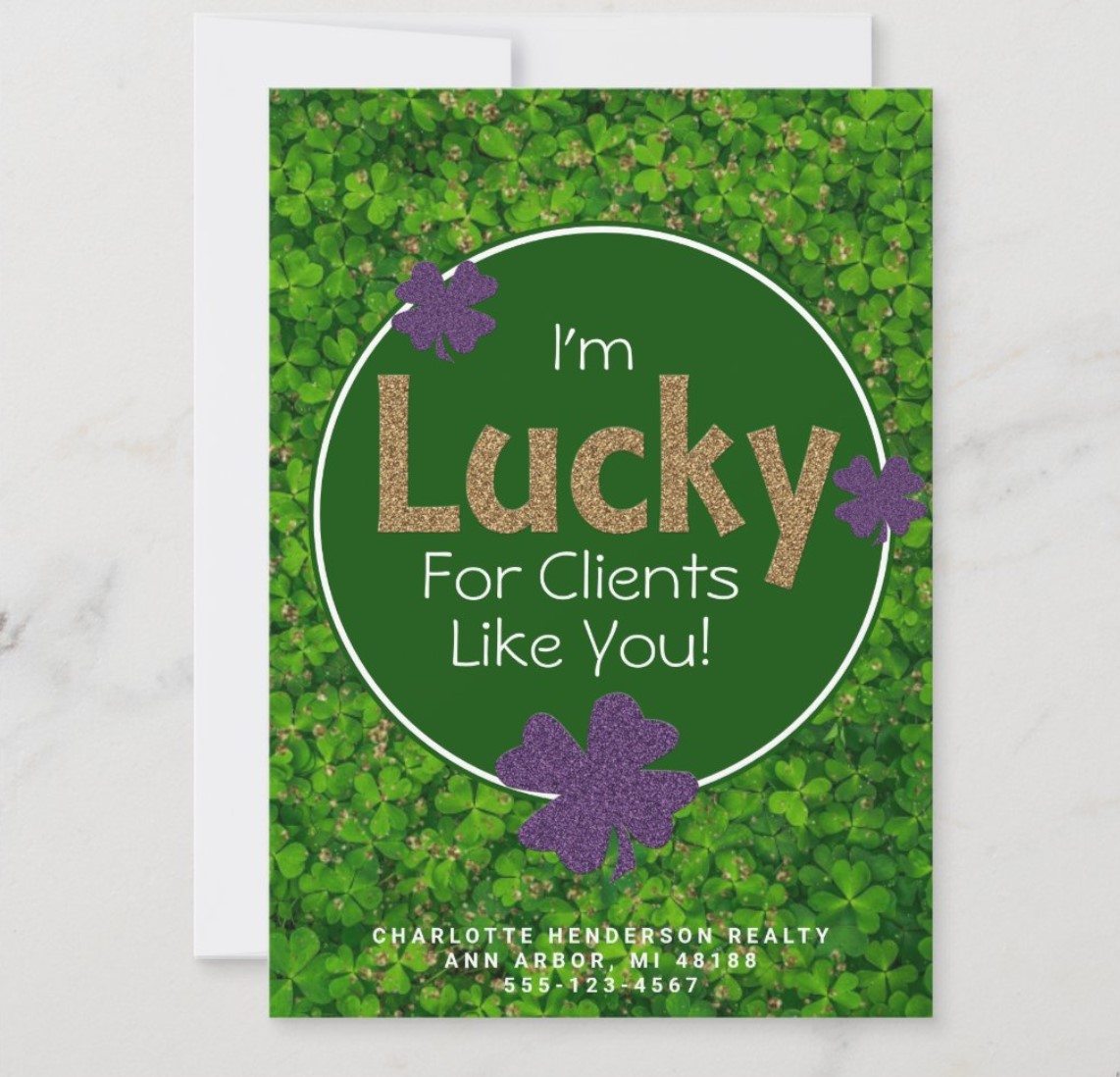 Lucky st patricks day client thank you flat card