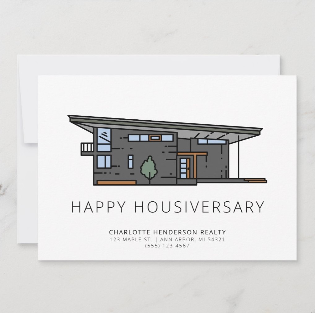 happy housiversary mid century modern note card