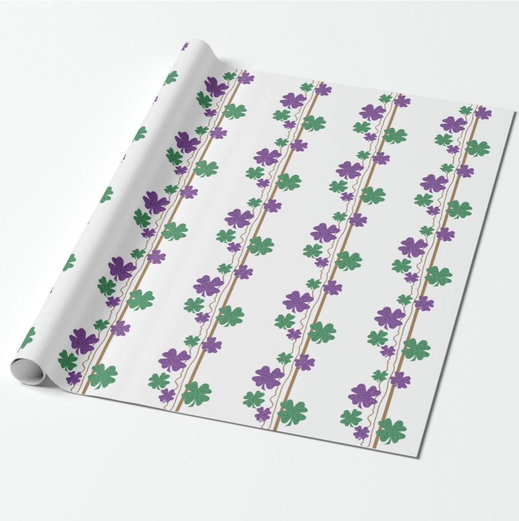 purple and green four leaf clover wrapping paper