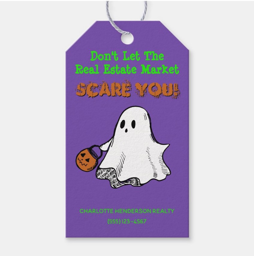 cute ghos with pumpkin gift tag