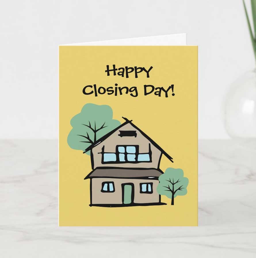 Yellow house sketch closing day card