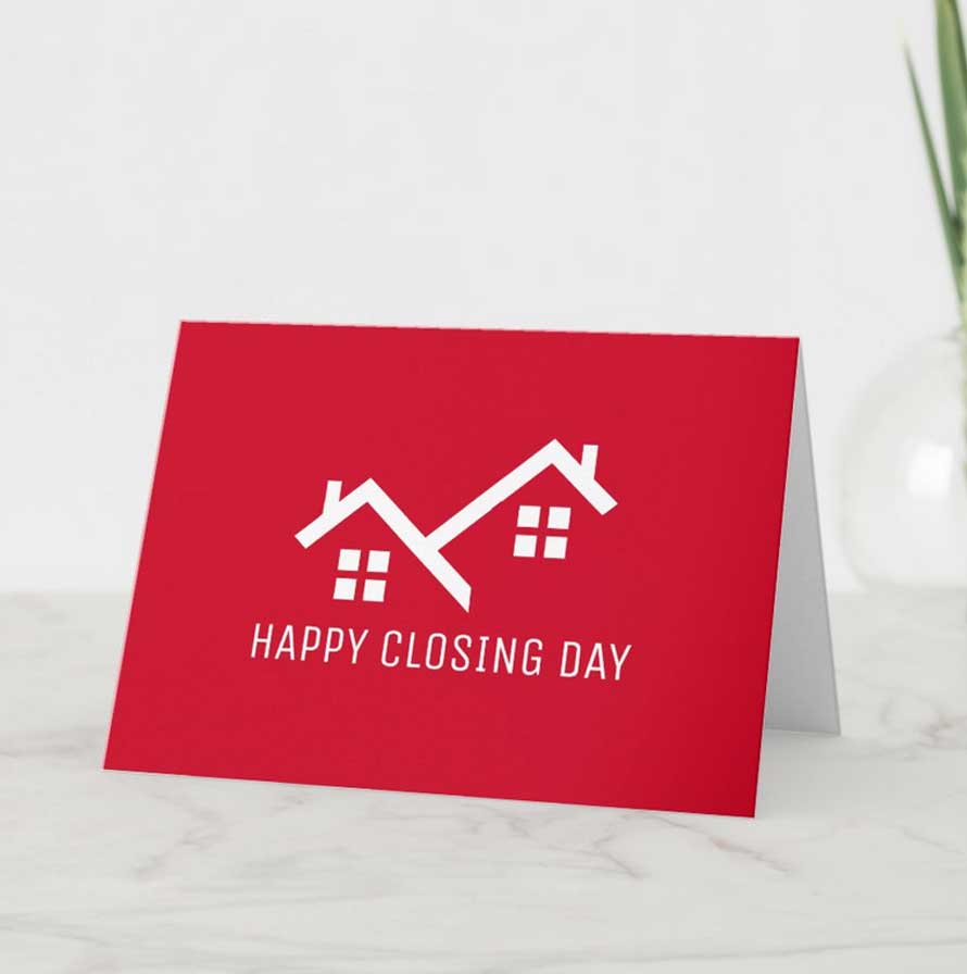red happy closing day card