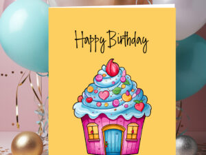 cupcake house birthday card for real estate clients