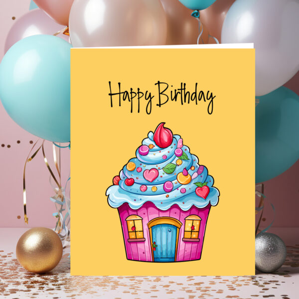 cupcake house birthday card for real estate clients
