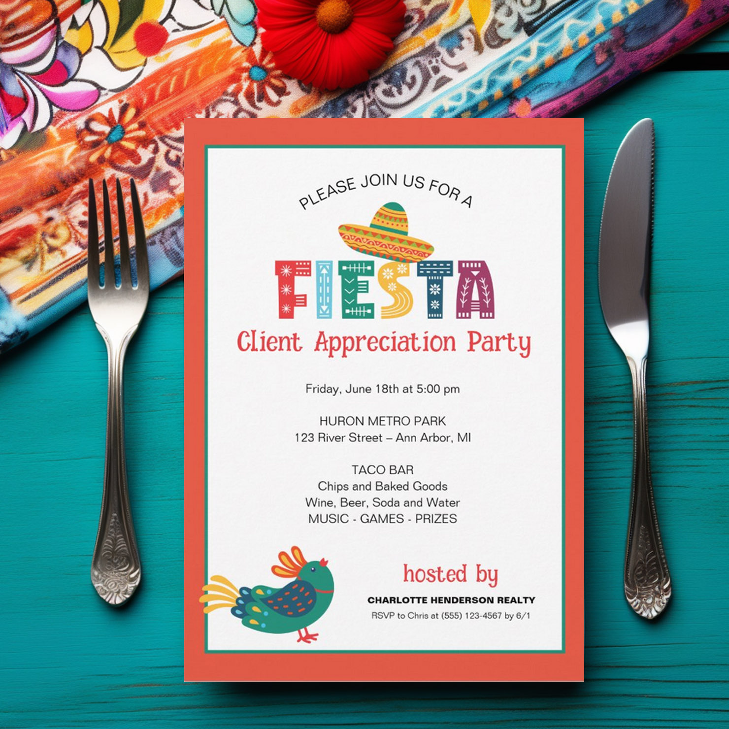 Mexican fiesta client appreciation party invitations