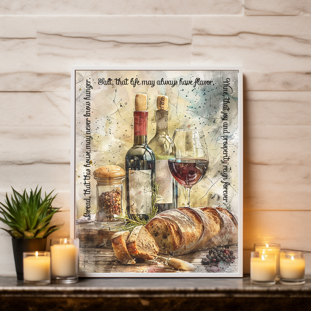 mockup of bread salt wine artwork in frame