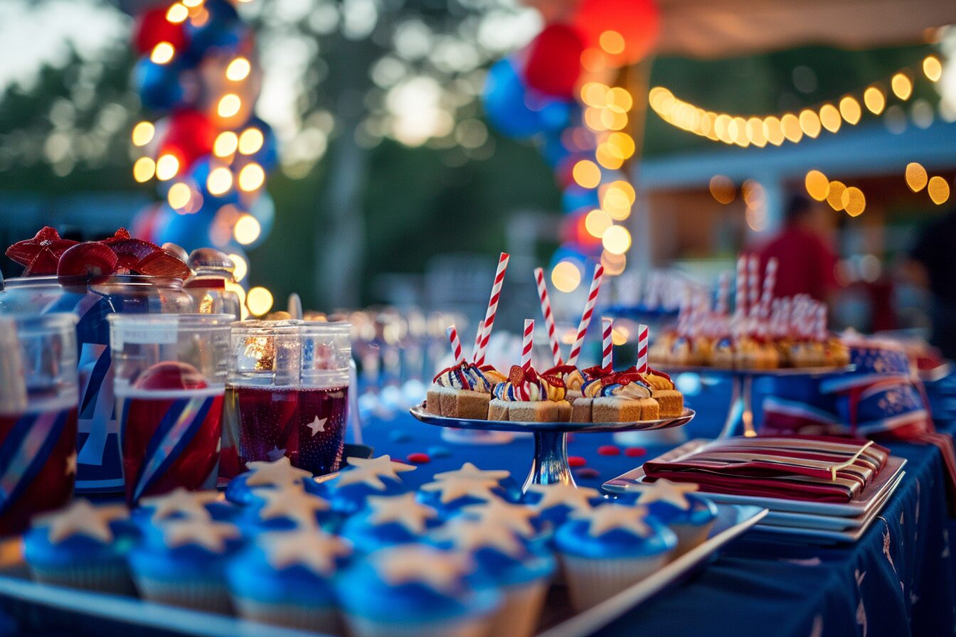 stars and stripes party table setup.