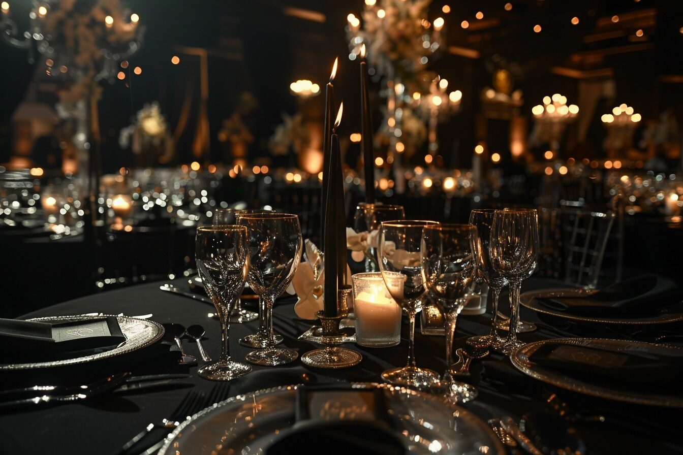 black tie gala table setting example.