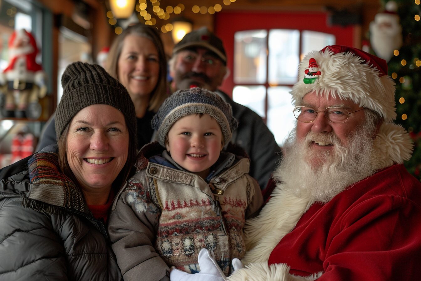 Santa with customers at party.